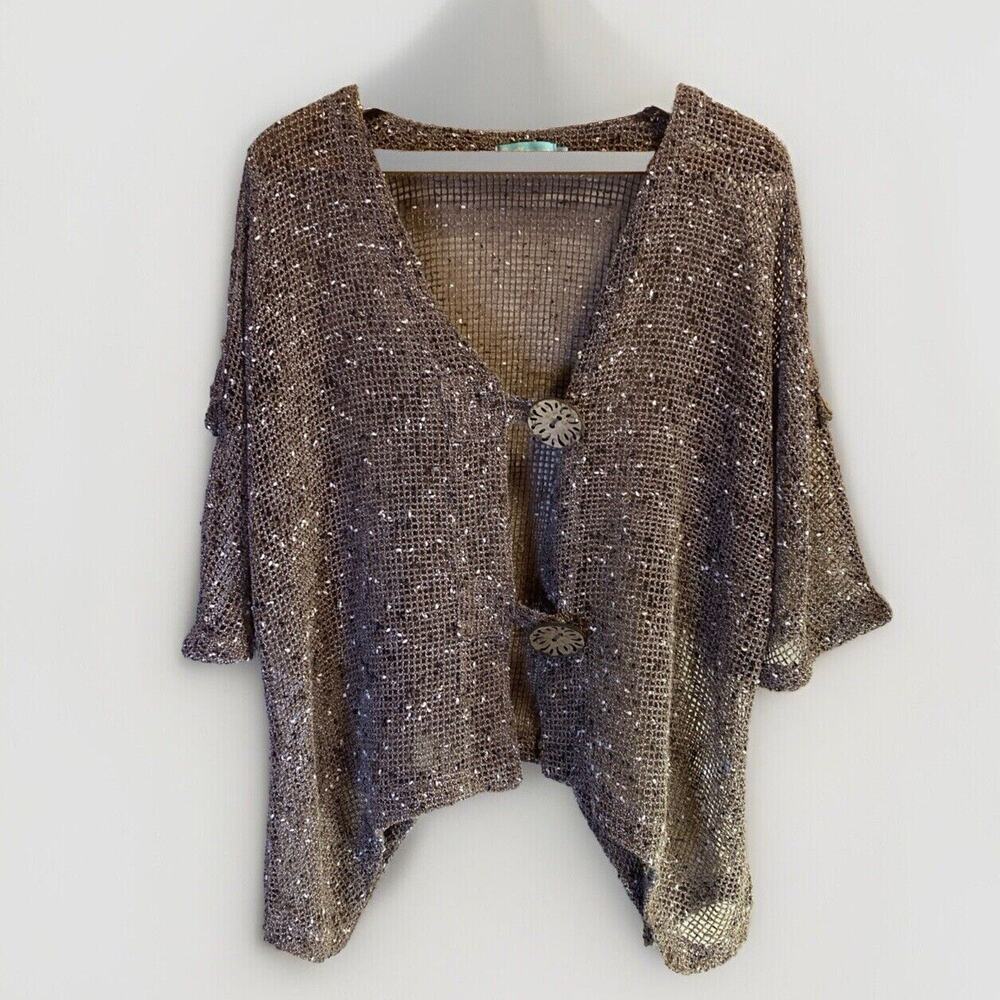Anthony’s Women’s Open Knit Cardigan XL Brown Coconut Buttons‎ Coastal Resort